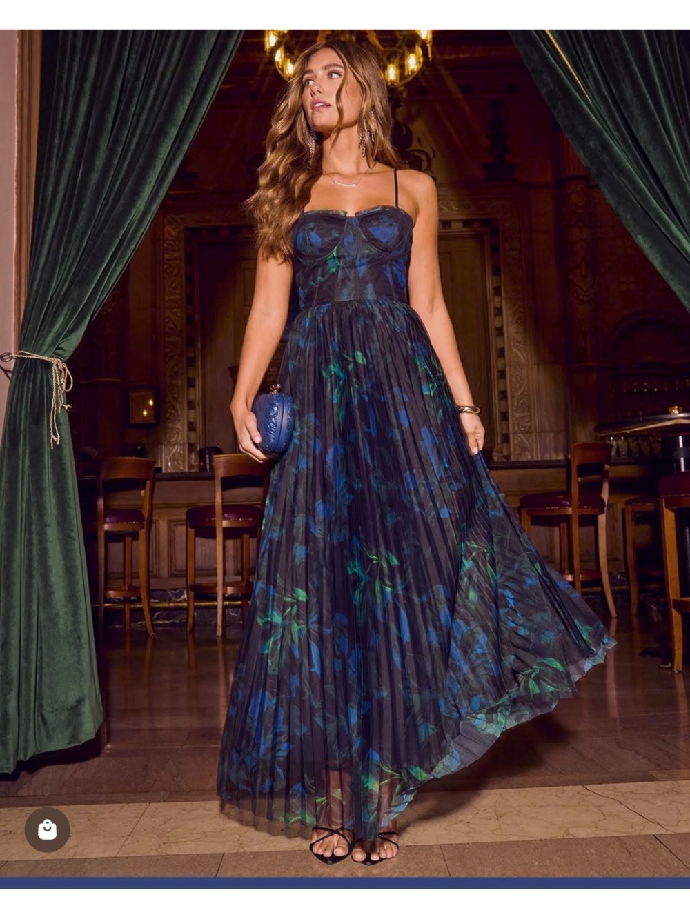 Vici Navy Blue & Green Floral Maxi Dress